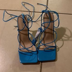 Blue lace up heels